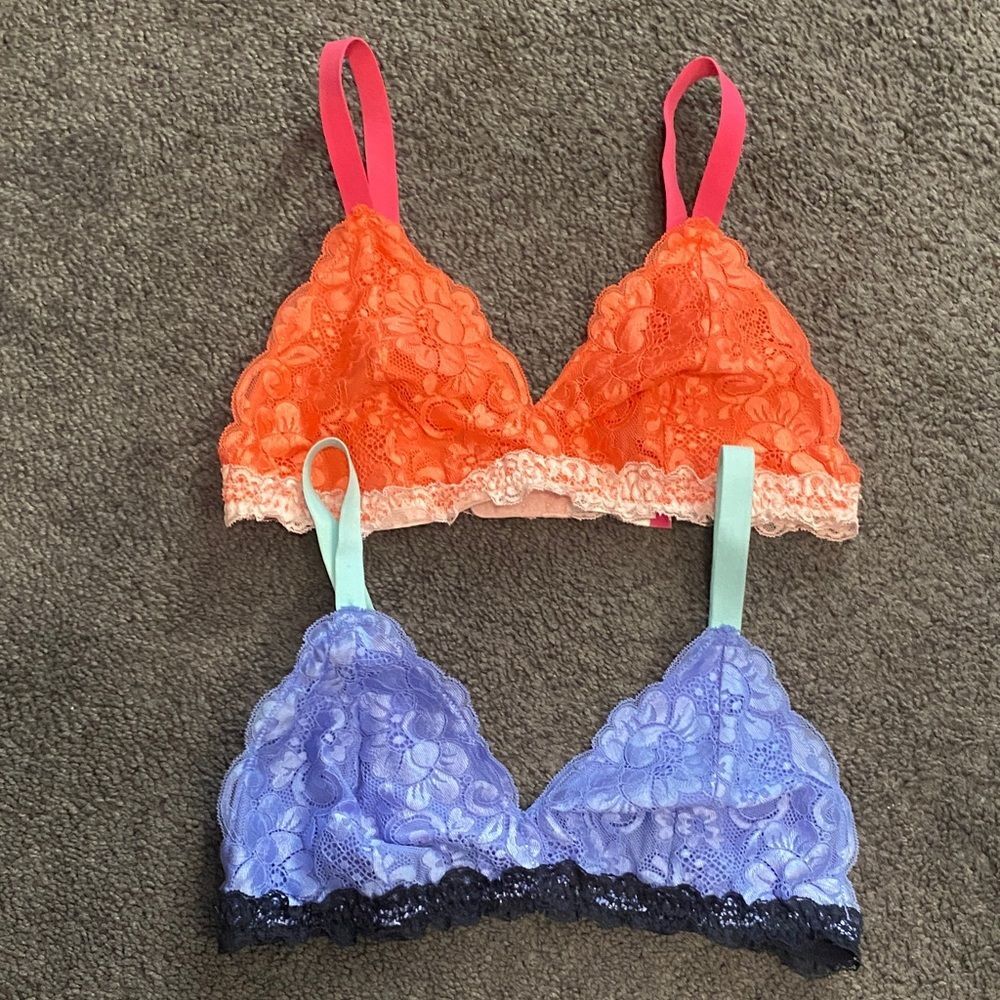 No Boundaries Lace Bralette Set - Orange and Blue Size Large